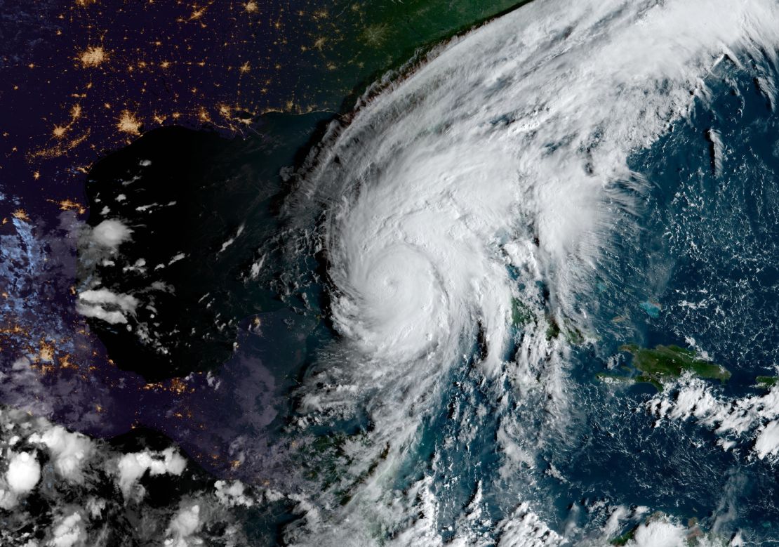 The sun illuminates hurricane Ian on satellite imagery as it rises Tuesday morning. 