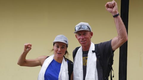 Hilaree Nelson of Telluride, Colorado, and James Morrison of Tahoe, California, are pictured together in Kathmandu, Nepal in October 2018. 