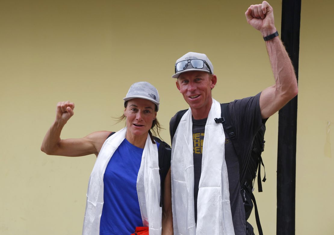 Hilaree Nelson of Telluride, Colorado, and James Morrison of Tahoe, California, are pictured together in Kathmandu, Nepal in October 2018. 