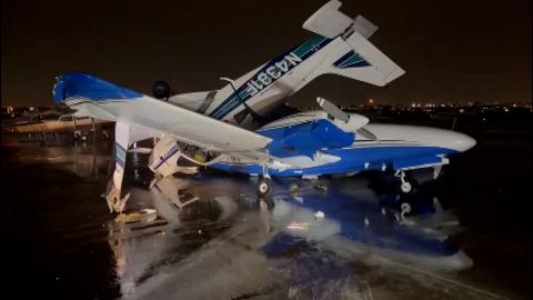Damage to planes is seen at the North Perry Airport in Pembroke Pines, Florida, following a possible tornado Tuesday.