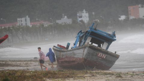 Typhoon Noru brings heavy rain and strong winds as it hits Da Nang, Vietnam on September 28, 2022.