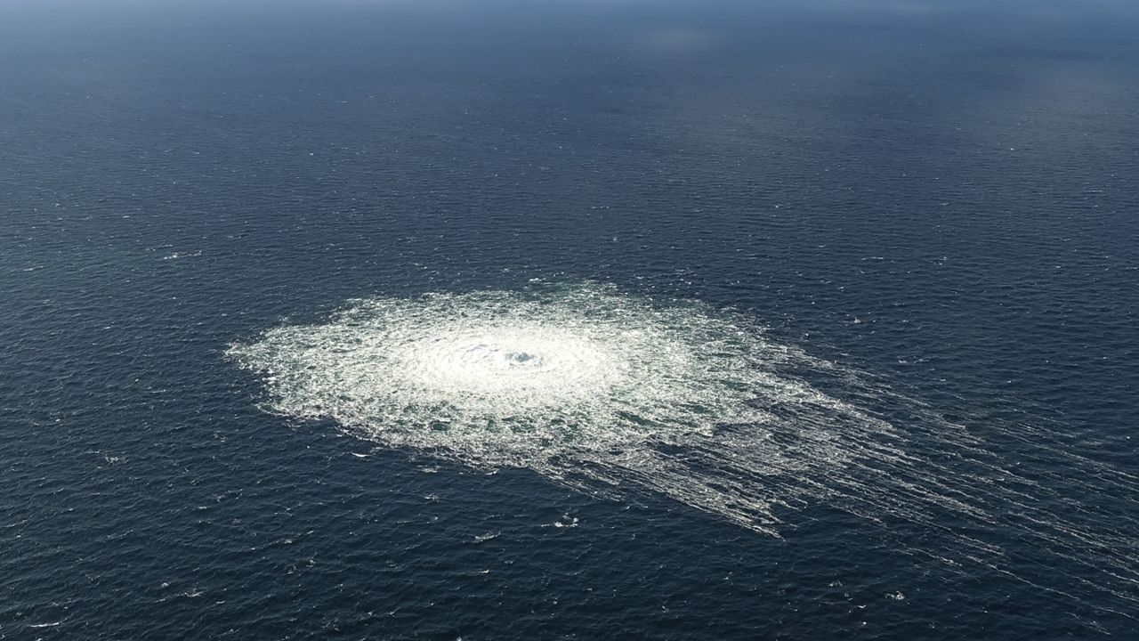 A large disturbance in the sea off the coast of the Danish island of Bornholm on September 27, after leaks were discovered in the Nord Stream 1 and 2 pipelines.