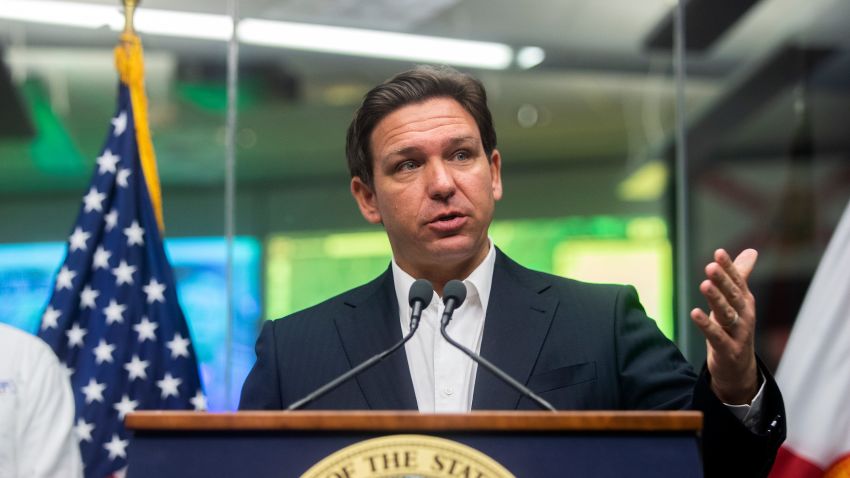 Florida Gov. Ron DeSantis speaks at a press conference about updates and preparations for Hurricane Ian at the State Emergency Operations Center on Tuesday, Sept. 27, 2022 in Tallahassee, Fla.