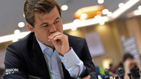 Carlsen competes in his round 10 match against Moldova's team at the 44th Chess Olympiad, in Mahabalipuram on August 8.