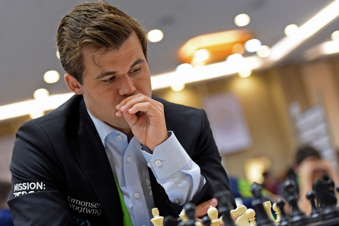 Carlsen competes during his Round 10 game against Moldova's team at the 44th Chess Olympiad, in Mahabalipuram on August 8.