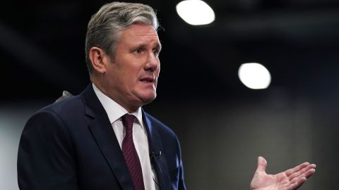 Labour Party leader Keir Starmer gives media interviews on the final day of the Labour Party conference on September 28, 2022 in Liverpool, England.