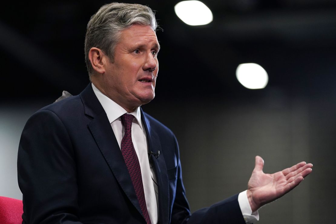 Labour Party leader Keir Starmer gives media interviews on the final day of the Labour Party conference on September 28, 2022 in Liverpool, England.