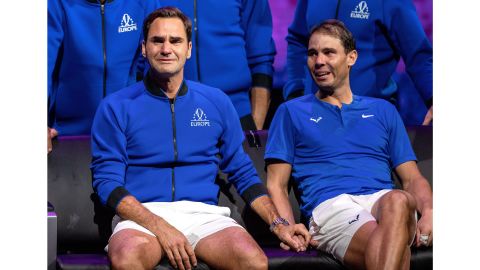 Ling's photo of Federer (left) and Nadal holding hands during the Laver Cup has proved extremely popular with tennis fans. 