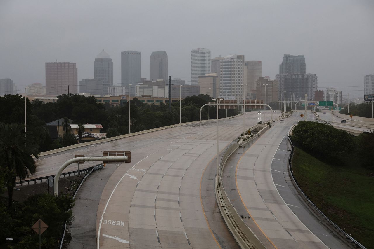 Highways in Tampa are empty on Wednesday ahead of Hurricane Ian making landfall. Several coastal counties in western Florida were under mandatory evacuations.