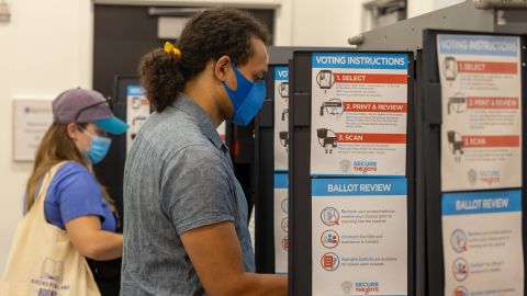 Voters participate in the Georgia primary on election day, May 24th, 2022 at Ponce DeLeon Library in Atlanta, Georgia.