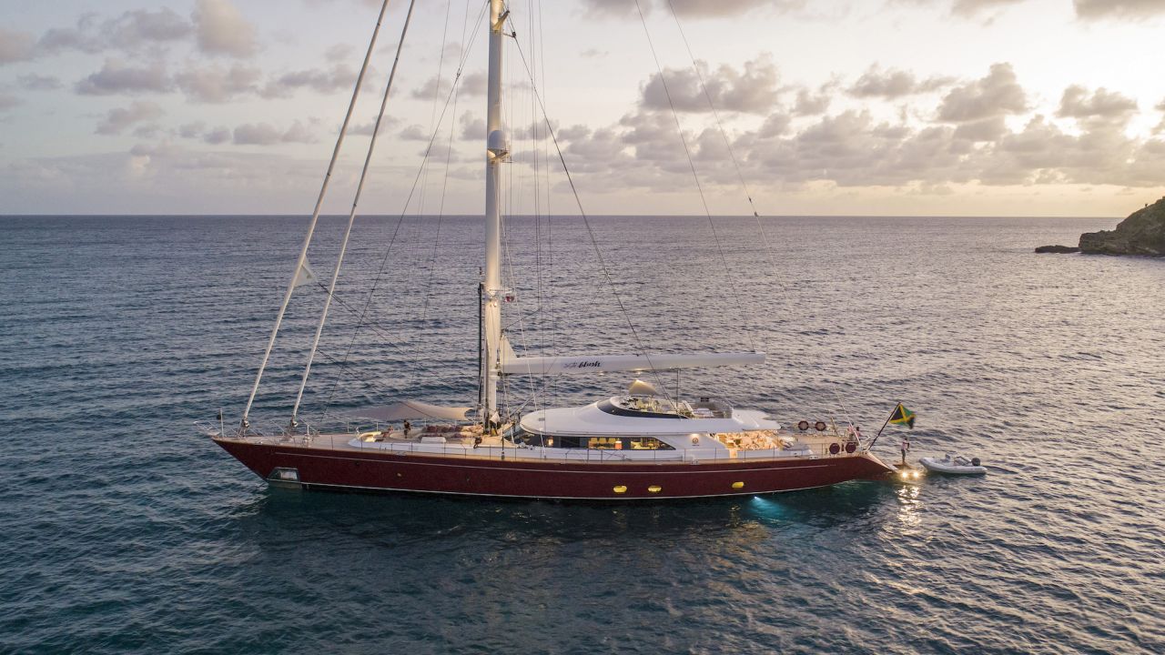 Classic sailing yacht Blush, seen taking to the waters of Antigua, is currently up for sale.