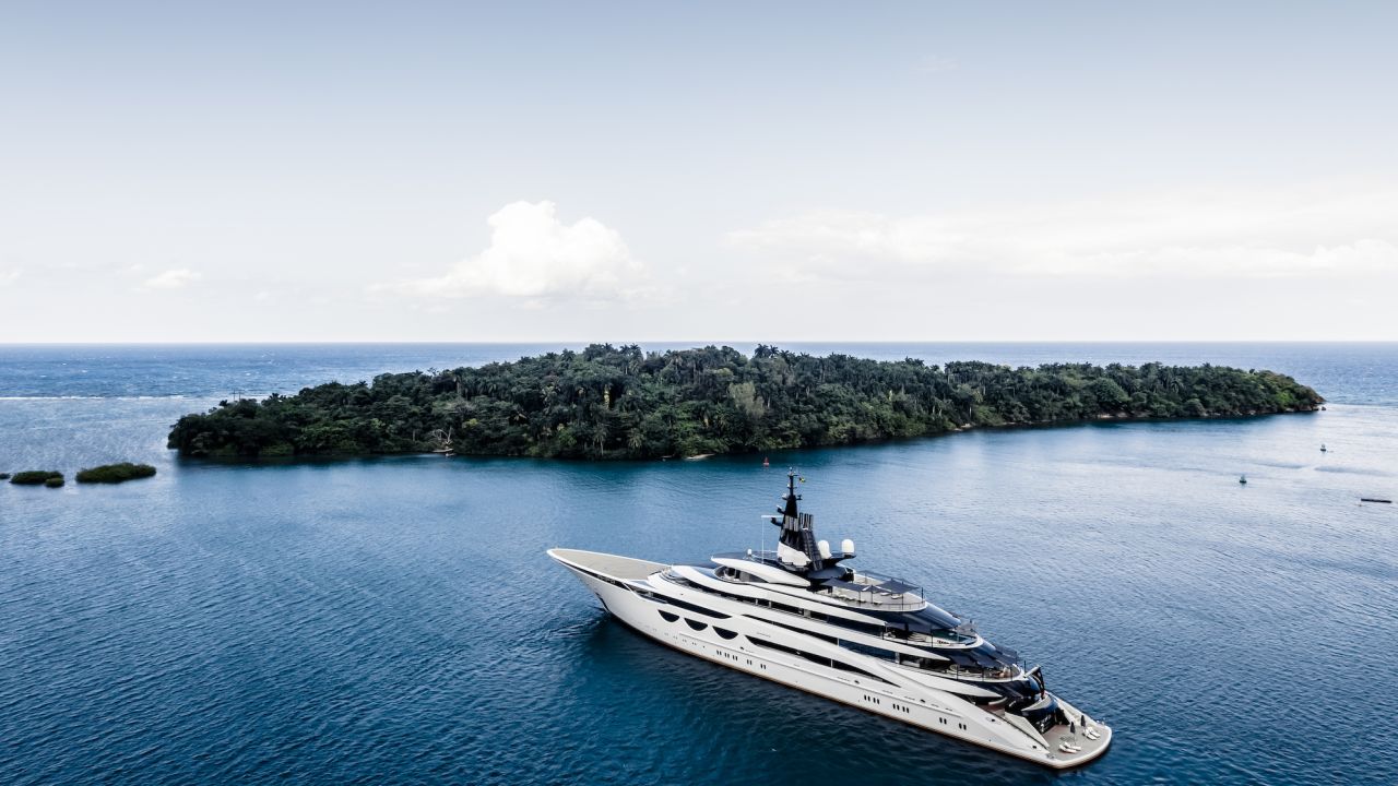 Measuring 115 meters, Lürssen's AHPO, seen prior to the show, is the largest superyacht on display. 