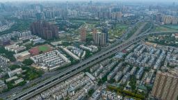 Aerial view of near-empty streets as Chengdu imposes city-wide static control to curb new COVID-19 outbreak on September 1, 2022 in Chengdu, Sichuan Province of China. 