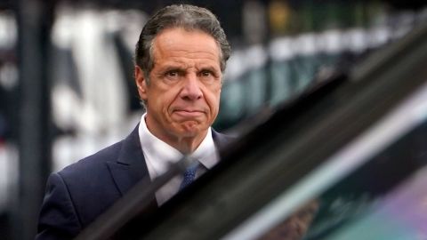 New York Gov. Andrew Cuomo prepares to board a helicopter after announcing his resignation on August 10, 2021, in New York. 
