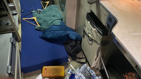 The cabin of Kermit, a Lockheed WP-3D Orion "Hurricane Hunter," was littered with items displaced during the Wednesday morning flight.