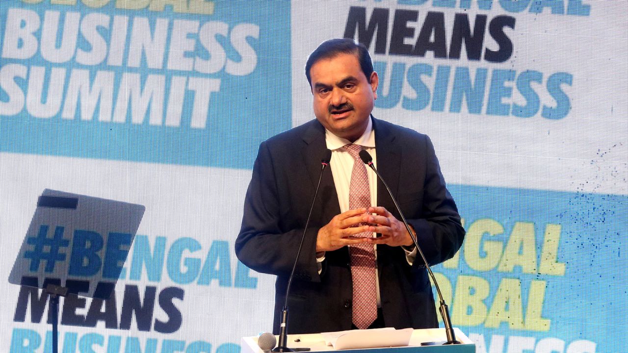 Billionaire Gautam Adani addresses delegates during the Bengal Global Business Summit in Kolkata, India, on April 20.