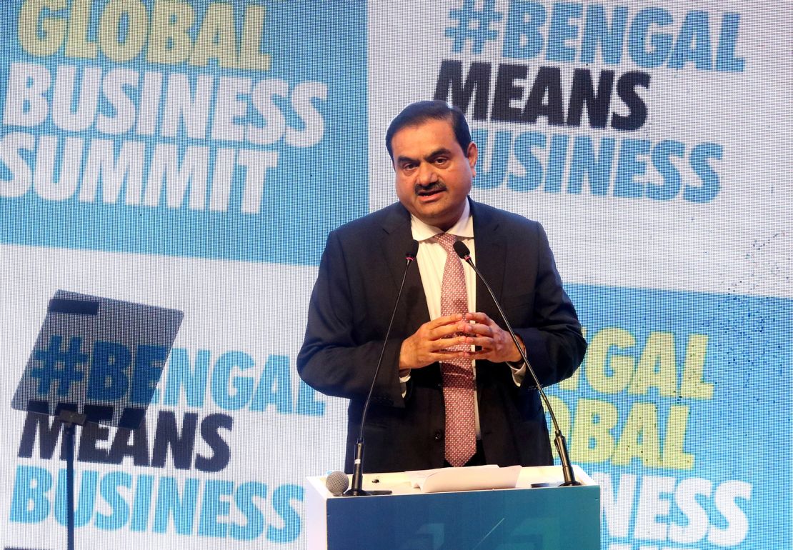 Billionaire Gautam Adani addresses delegates during the Bengal Global Business Summit in Kolkata, India, on April 20.