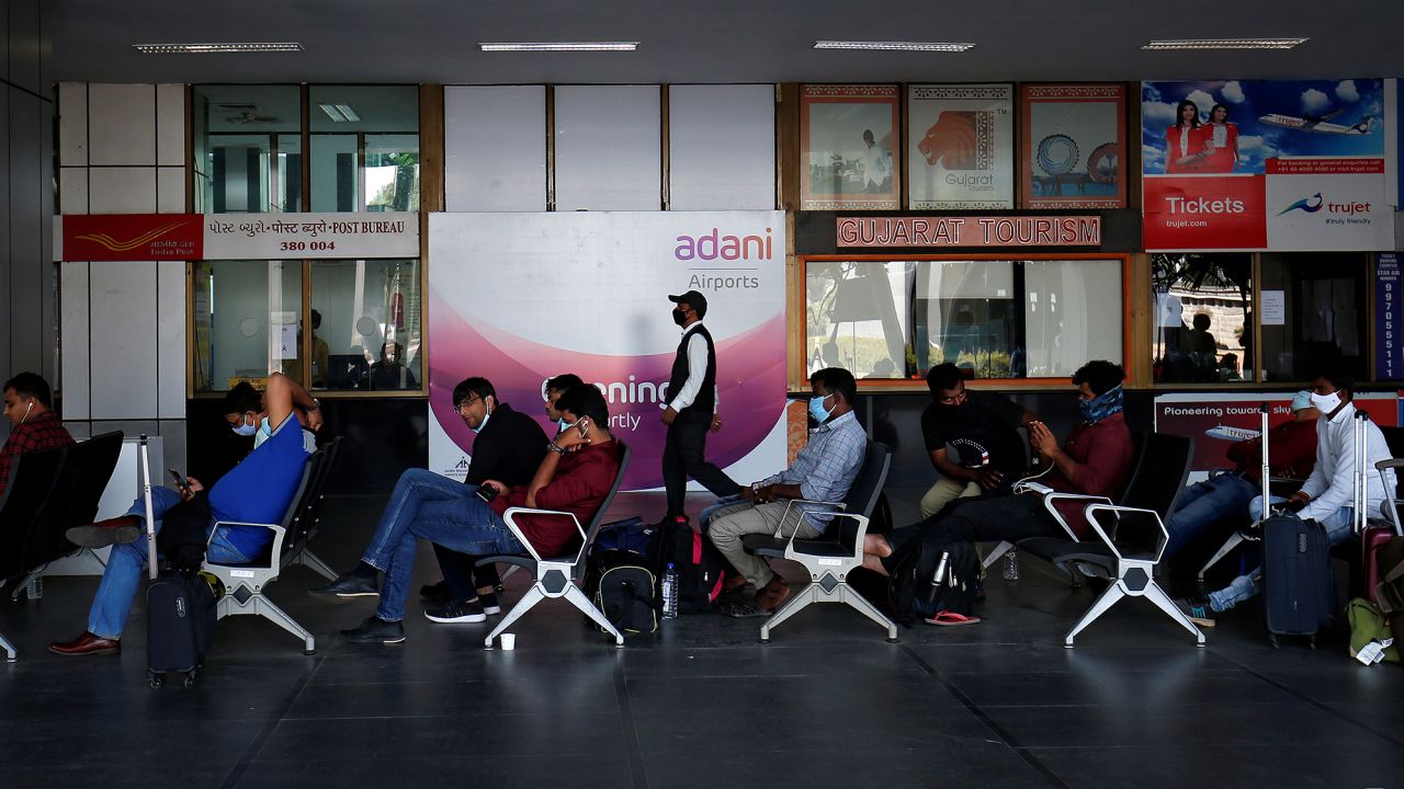 Passengers in a departure lounge after Adani Group took over operations at Sardar Vallabhbhai Patel International Airport in Ahmedabad, India, in November 2020. 
