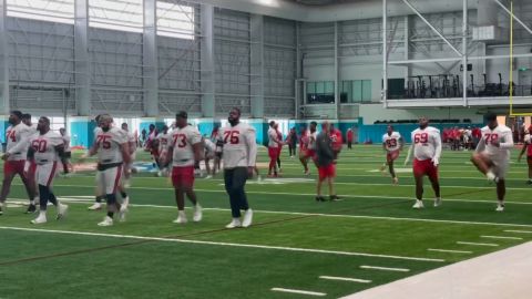 The Tampa Bay Buccaneers practice at the Miami Dolphins' facility. 
