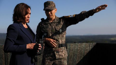 US Vice President Kamala Harris visits the Demilitarized Zone separating the two Koreas, in Panmunjom, South Korea, on Sept. 29.