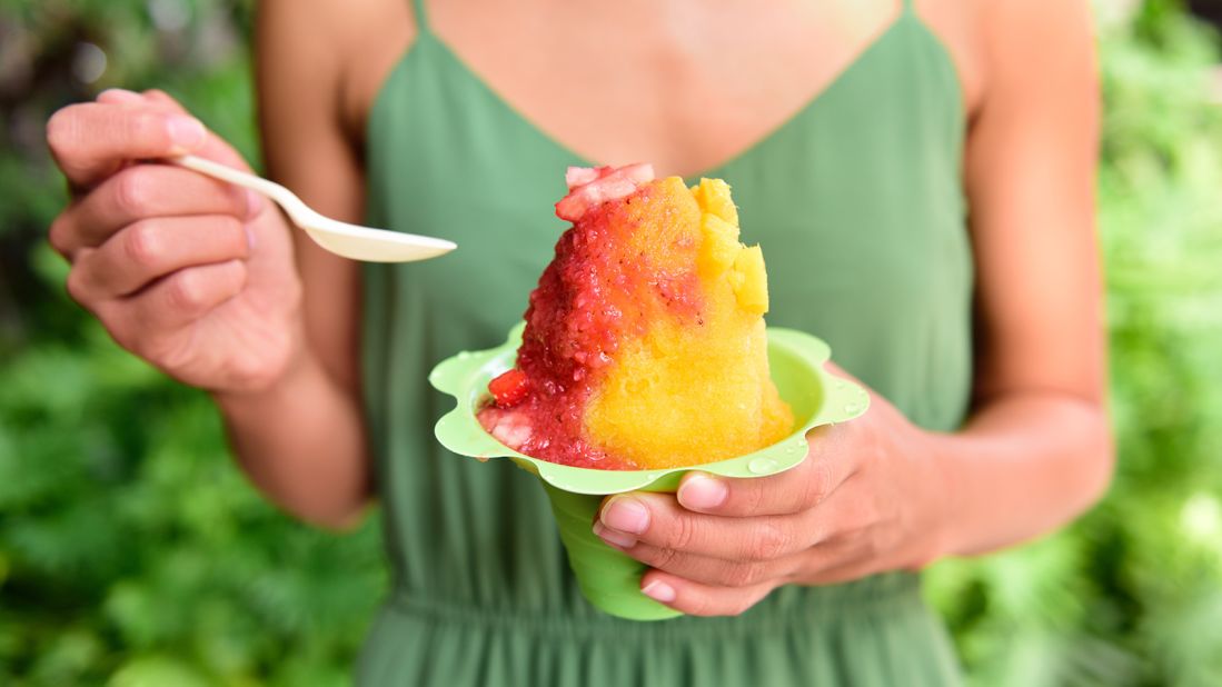 <strong>Shave ice, Hawaii.</strong> Shave ice arrived in Hawaii from Japan. Soft flakes of ice shaved from a solid block soak up the sweet syrups of your choice. 