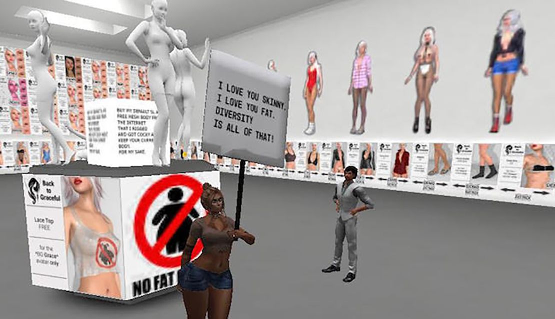 Second Life avatars showed up to protest at the virtual clothing store.