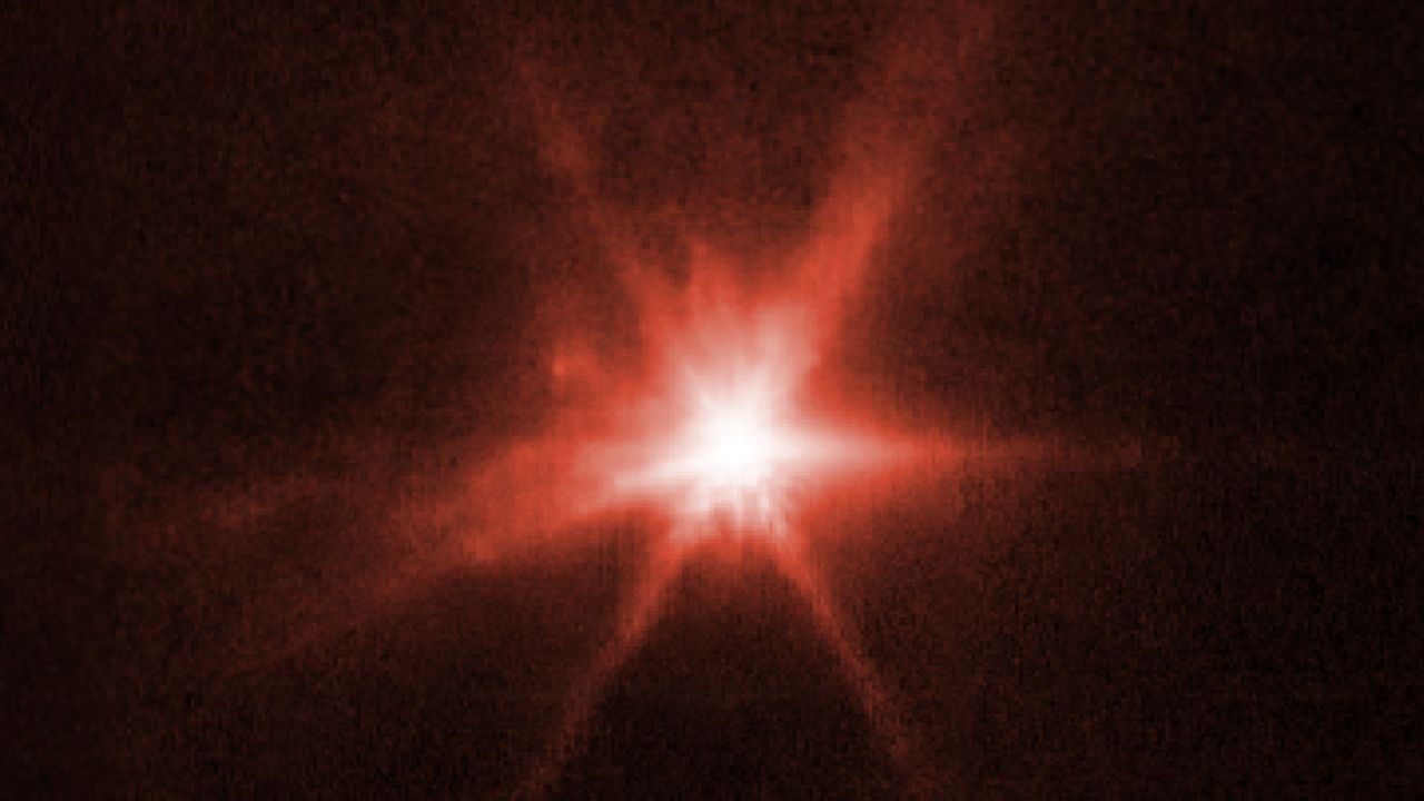 The James Webb Space Telescope captured wispy material drifting away from Dimorphos after impact.