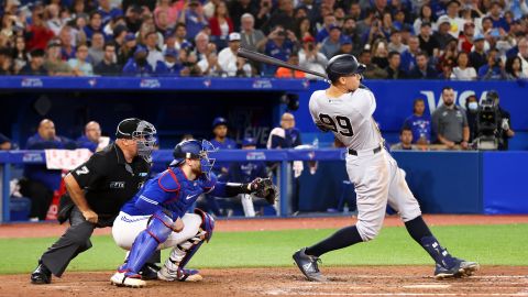 New York Yankees star Aaron Judge hits his 61st home run of the season.