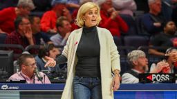 OXFORD, MS - FEBRUARY 07: LSU Lady Tigers head coach Kim Mulkey on the sidelines during the womens college basketball game between the LSU Tigers and the Ole' Miss Rebels on February 07, 2022, at SJB Pavilion in Oxford, MS. (Photo by Kevin Langley/Icon Sportswire via Getty Images)