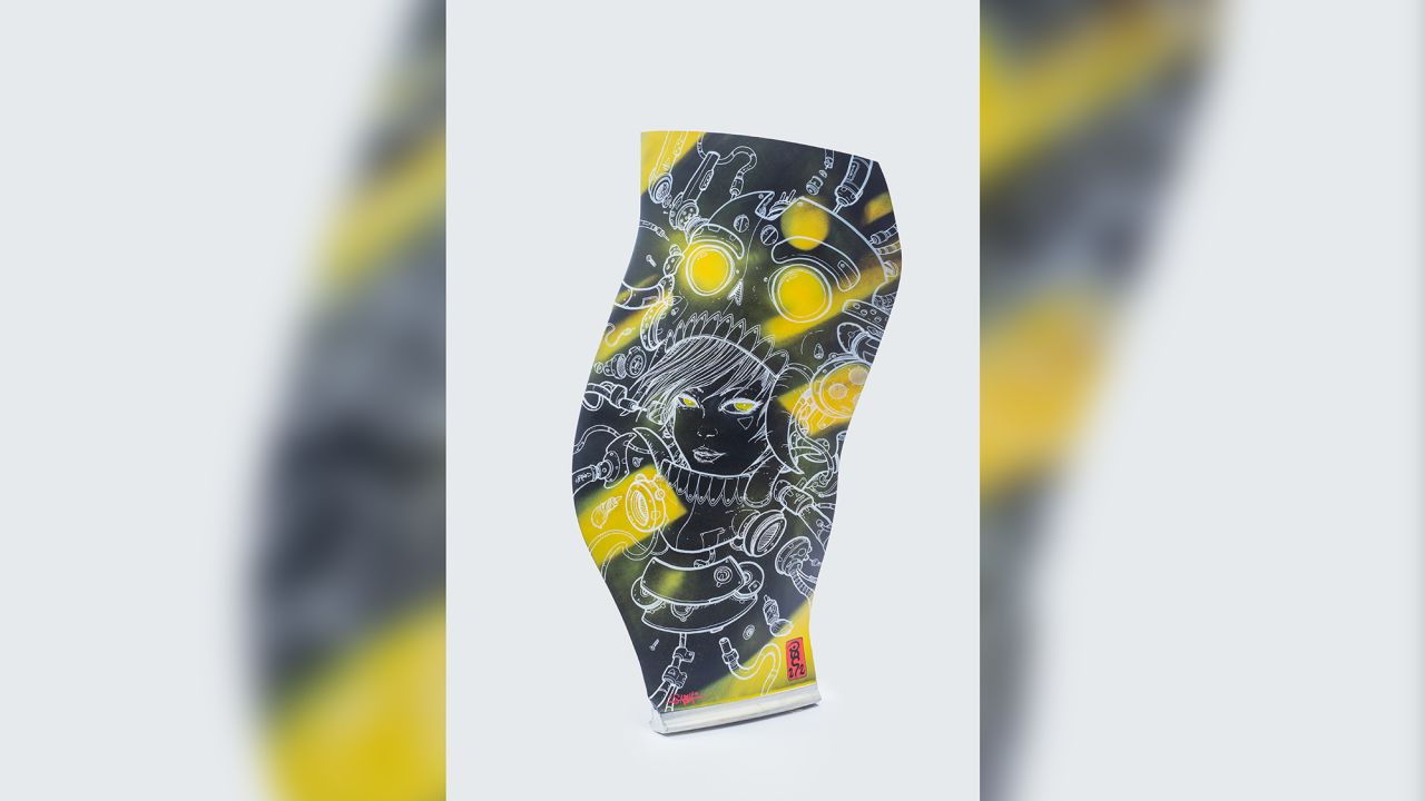 Some items, like this engine blade, have been turned into artworks.