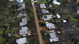 PORT CHARLOTTE, FLORIDA - SEPTEMBER 29: In this aerial view, flooded homes are shown after Hurricane Ian moved through the Gulf Coast of Florida on September 29, 2022 in Port Charlotte, Florida. The hurricane brought high winds, storm surges and rain to the area causing severe damage. (Photo by Win McNamee/Getty Images)