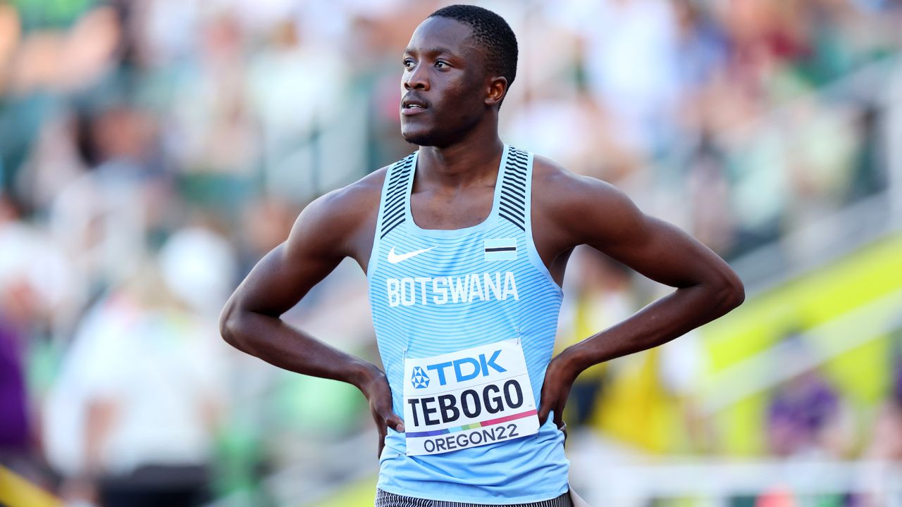 Tebogo looks on during the 100-meter heats at this year's World Athletics Championships in Oregon.
