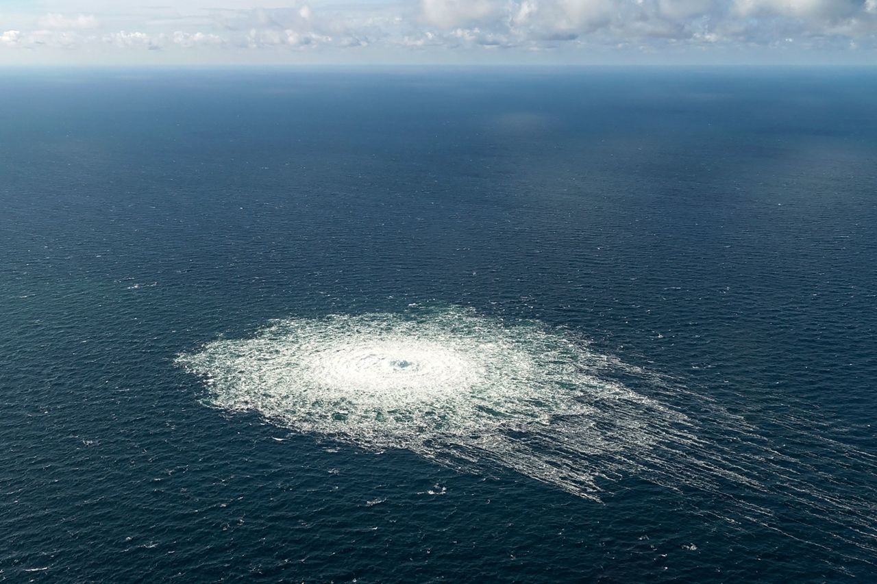 A large disturbance in the sea is seen off the coast of the Danish island of Bornholm on Tuesday, September 27. Western nations have said leaks in two Russian gas pipelines, Nord Stream 1 and 2, <a href="https://www.cnn.com/2022/09/28/energy/nord-stream-pipelines-leaks-explainer-intl/index.html" target="_blank">are likely the result of sabotage.</a> Both of the pipelines, created to funnel gas from Russia into the European Union, run under the Baltic Sea near Denmark and Sweden.