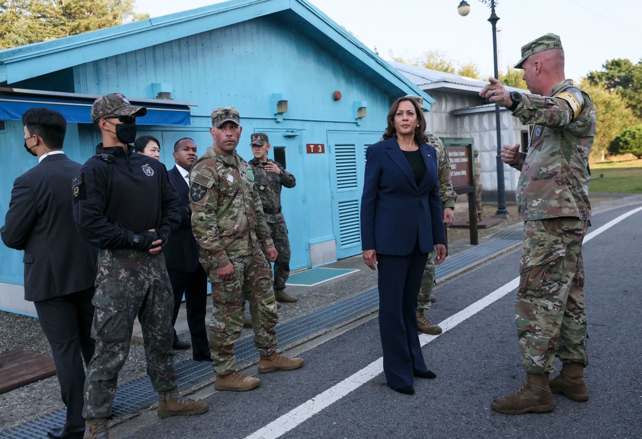 US Vice President Kamala Harris is given a tour near the demarcation line as she <a href="https://www.cnn.com/2022/09/29/asia/kamala-harris-dmz-korea-missile-launch-intl-hnk" target="_blank">visited the Demilitarized Zone</a> dividing North and South Korea on Thursday, September 29. It was the last stop on her four-day trip to Asia, and it came a day after Pyongyang fired two ballistic missiles into the waters off its east coast.