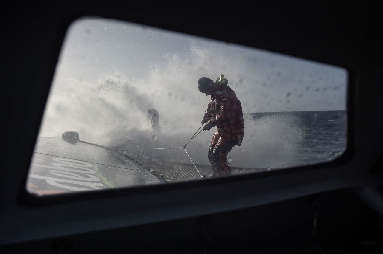 Yacht racer Thomas Coville sails off the coast of Lorient, France, on Tuesday, September 27.