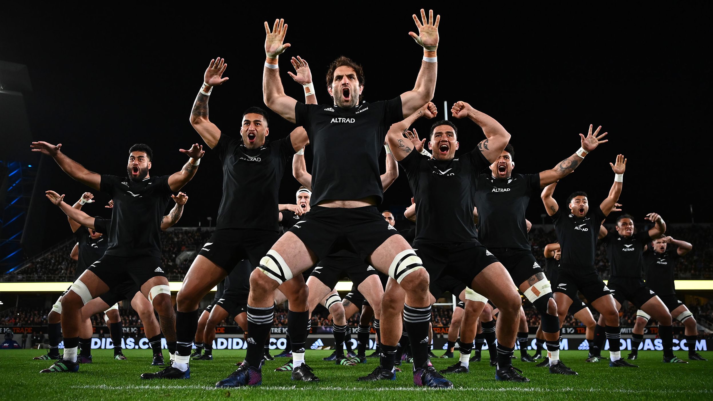 New Zealand's rugby team performs a traditional Haka dance before a match against Australia on Sunday, September 24.