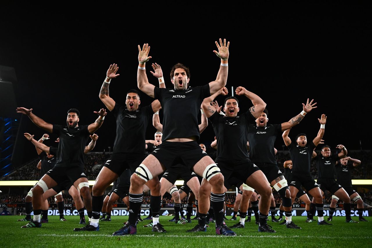 New Zealand's rugby team performs a traditional Haka dance before a match against Australia on Sunday, September 24.