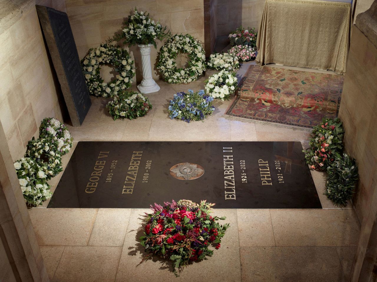 <a href="https://www.cnn.com/2022/09/24/uk/queen-elizabeth-king-george-chapel-photograph-intl-gbr/index.html" target="_blank">The final resting place of Britain's Queen Elizabeth II</a> is seen within St. George's Chapel at Windsor Castle in this undated photo released by Buckingham Palace on Saturday, September 24.