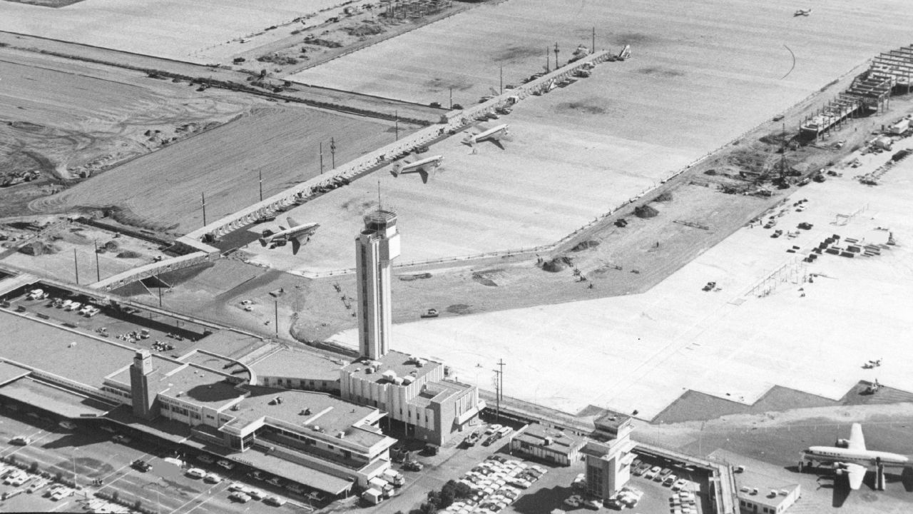 <strong>Stapleton International Airport, Denver, Colorado -- </strong>A photo of Stapleton International Airport from 1963. One of the major airports of the western US in the mid-20th century, it was replaced with Denver International Airport, 12 miles east, and closed in 1995. 