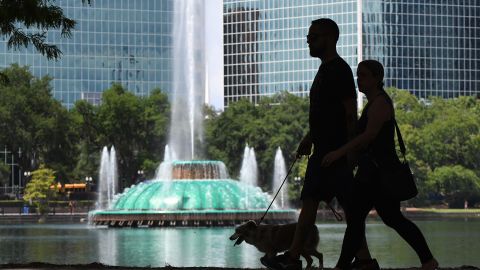 The Lake Eola Park fountain looked like this on a Memorial Day weekend. It was under water after Hurricane Ian blew through this week.
