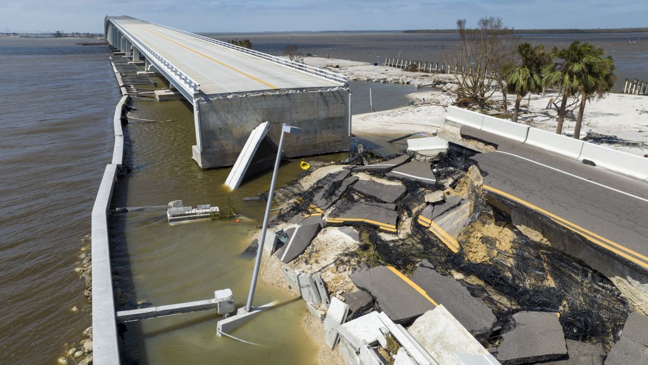 A section of the Sanibel Causeway was lost due to the effects of Hurricane Ian on Thursday.