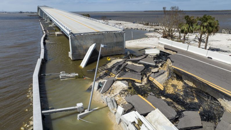 A section of the Sanibel Causeway is seen on Thursday after it collapsed due to the effects of the storm.