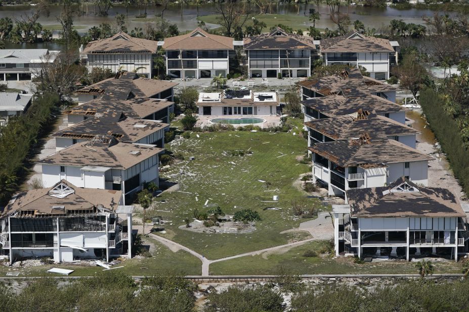 Heavily damaged homes are seen on Sanibel Island on Thursday.