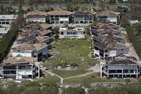 Heavily damaged homes are seen on Sanibel Island on Thursday.