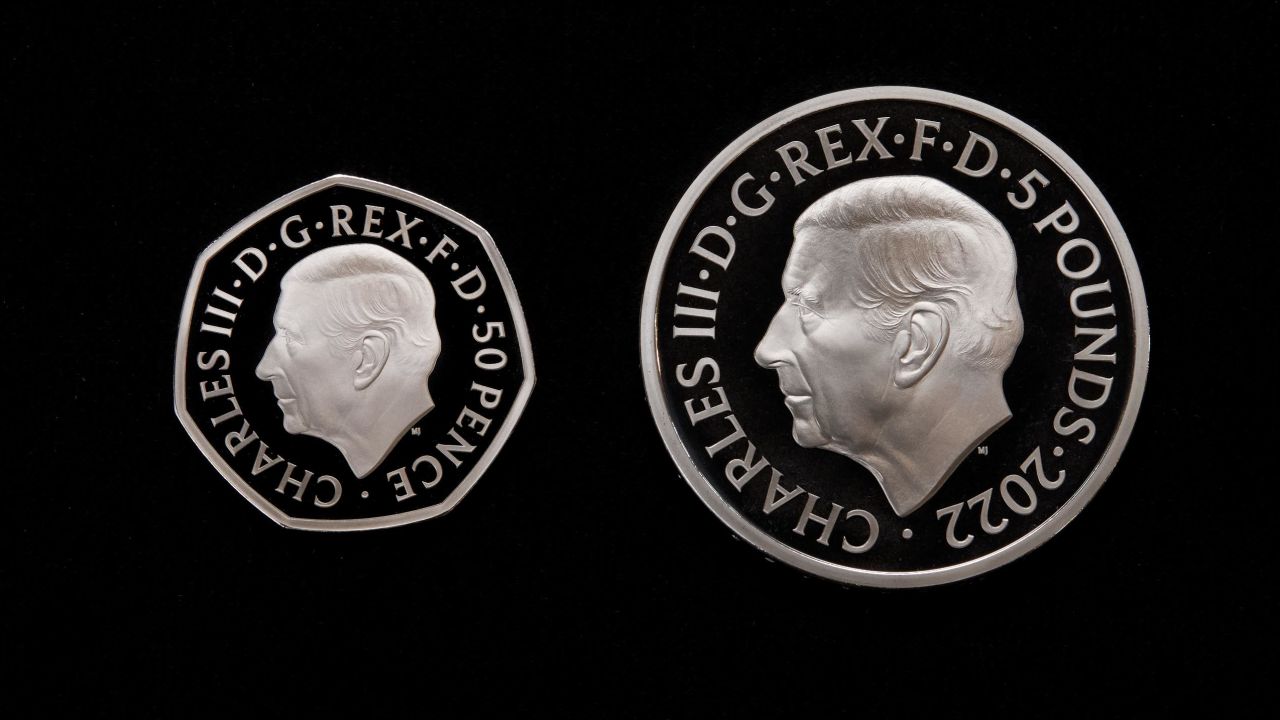 The King's effigy will first appear on  commemorative £5 and 50 pence coins.