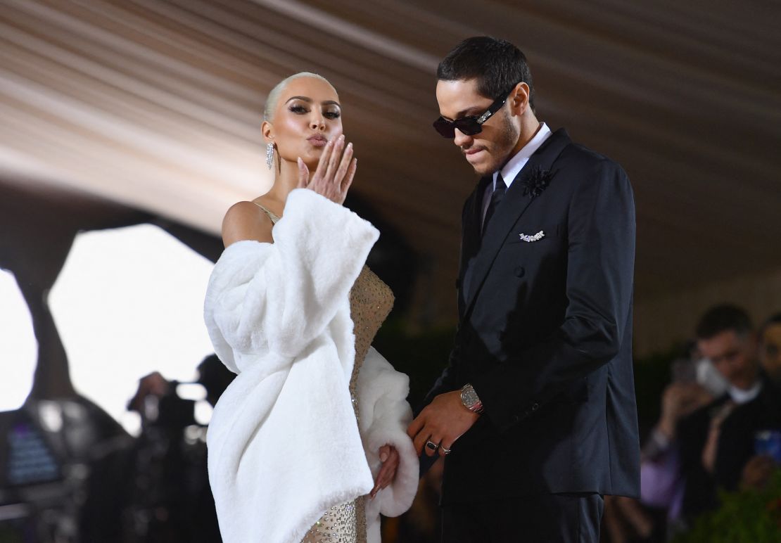 Kim Kardashian, pictured with Pete Davidson, caused a stir at last year's Met Gala by opting for a dress famously worn by Marilyn Monroe.