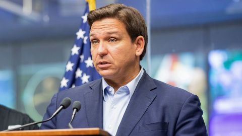 Florida Gov. Ron DeSantis speaks during a news conference at the Emergency Operations Center in Tallahassee, Florida, on September 25, 2022.