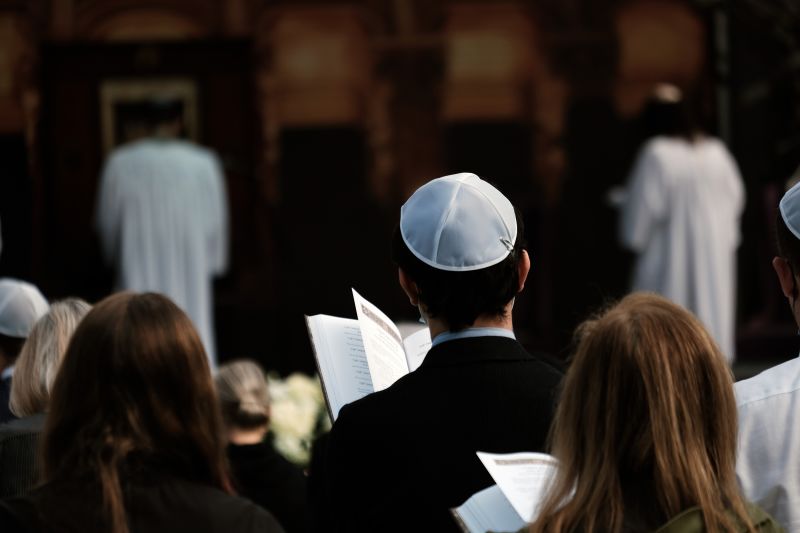 Worshippers at Yom Kippur religious services in Central Park in New York City.