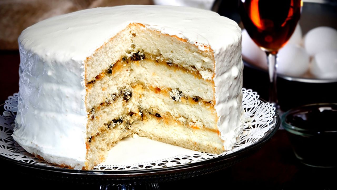 <strong>Lane cake, Alabama.</strong> Credited to Emma Rylander Lane of Clayton, Alabama, the official state dessert has a buttery, bourbon- or brandy-spiked filling with raisins and sometimes pecans and coconut.