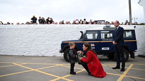 Catherine was presented with flowers by four-year-old Theo Crompton during their visit to the RNLI (Royal National Lifeboat Institution) Lifeboat Station.